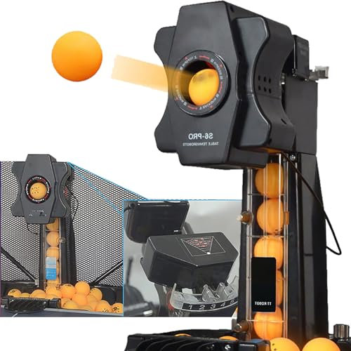 QIeAny Multi-Turn-Tischtennis-Launcher (nur Maschine), Tischtennis-Roboter, Mit Ballrecycling-Netz + Fernbedienung, 9 EIN-Knopf-Funktion, Ballgeschwindigkeit: 4–40 M/s,Black