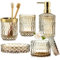 TBRFP Gold Bathroom Accessories Set, 5 Pcs: Gold Soap Dispenser, Soap Dish, Toothbrush Holder, Tumbler, Cotton Swab Jars