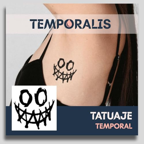Tatuaggio SMILEY - Temporalis® | Tatuaggi temporanei uomo donna, tatuaggi finti vegani e waterproof - Certificato UE - Dura 1-2 settimane [ Tattoo Smiley diabolico ]