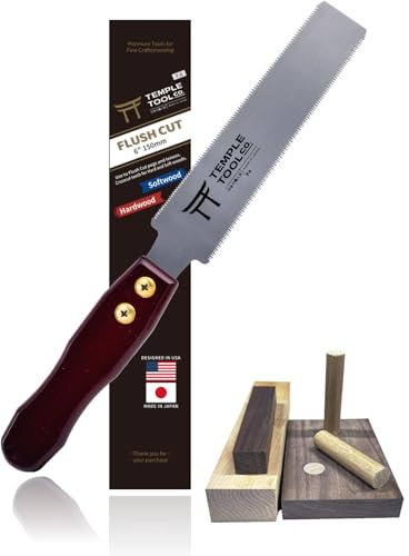 Japanese Flush Cut Saw - 6 Inch Double Edge Pull Saw for Flush Cutting Dowels, Pegs, Wedges - Hardwood Softwood Hand Saw - Small Wood Saw - Temple Tool Co.