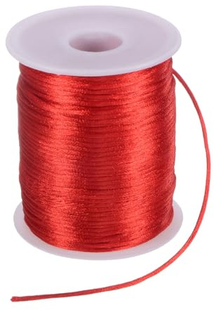 sourcing map Cordoncino in nylon satinato, 2 mm, liscio come la seta, per braccialetti macramè, kumihimo, collane con nodo cinese, perline e creazione di gioielli, colore: rosso