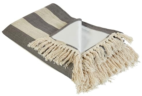 Beliani Picknickdecke Stoff Biege/grau 200 x 200 cm isoliert mit Fransen modern Mouza