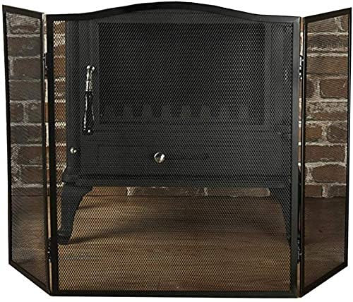 KOIAMVZW Funkenschutz, 3-teiliger Metallbogen-Feuerschutz für Kamin im klassischen Stil, gefalteter Kaminschutz, Funkenschutz für offenes Feuer/Holzbrenner/Gasfeuer