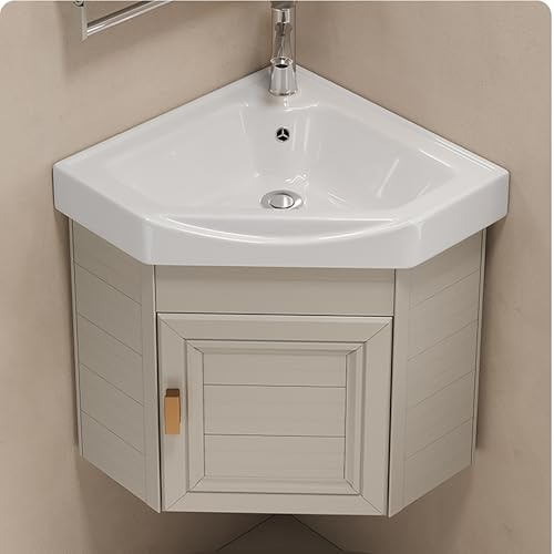 Pounjsd Lavabo de esquina de cerámica para esquina, Lavabo de Baño Montado en La Pared, Fregadero Cocina Esquina, combo de grifo caliente y frío, mini lavabo, Mueble Baño Suspendido, 42 * 42cm