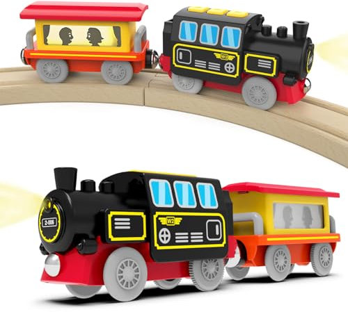 DxxD Tren Eléctrico de Juguete Niños con luz y sonido, Juguete Tren de Locomotora de acción con Pilas, Coche de juguete Compatible con Thomas Brio, Regalo de cumpleaños para Niños Niñas 3 4 5 6 7 años