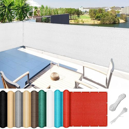 Outdoor-Separador de balcón de alta densidad, resistente a los rayos UV, transpirable, de alta densidad, con bridas y cordones para jardín, patio, terraza, color blanco