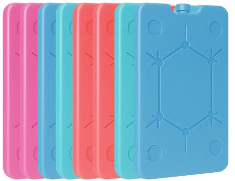 KAMACA XL Kühlakkus 8er Set je 400ml - 25 x 14 x 1,8 cm - Kühlpads in Türkis Blau Pink Orange Lebensmittelechte Kühlelemente für Kühlbox, Kühltasche (8 er Set Größe XL)