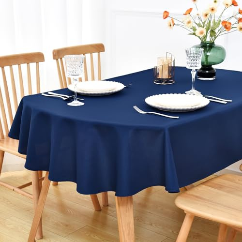 NEWISHER – Nappe ovale bleu marine - 133 x 180 cm (52 x 70 pouces) - Nappe en tissu polyester résistant, lavable, couverture de table unie pour la salle à manger, la cuisine, les fêtes à domicile