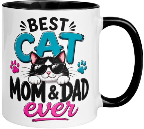 Katzen Tasse | Best Cat Mom & Dad Ever | Katzensitter Füttern Geschenk | Katzenmama Katzenpapa Aufpassen Geschenkbecher