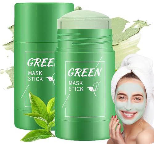 2 Stück Green Mask Stick, Grüner Tee Reinigungsmaske Stick, Tiefenreinigung & Mitesser Entferner, Moisturizing Nourishing Skin& Öl Kontrolle, Für Alle Hauttypen