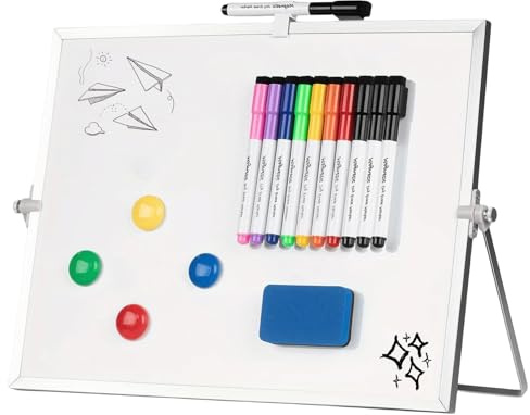 GOEDCH Lavagna magnetica da 30 x 40 cm, piccola lavagna magnetica su entrambi i lati con supporto, lavabile con 10 penne, 4 magneti, spugna, lavagna bianca portatile per casa, scuola, ufficio