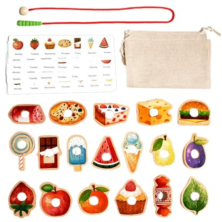 Fnaekier Toddler Beads and String | Wooden Threading Toys,Activities Stringing Game Sorting for Preschool Learning Toddler Development Kids Girls Boys Ages 3 +