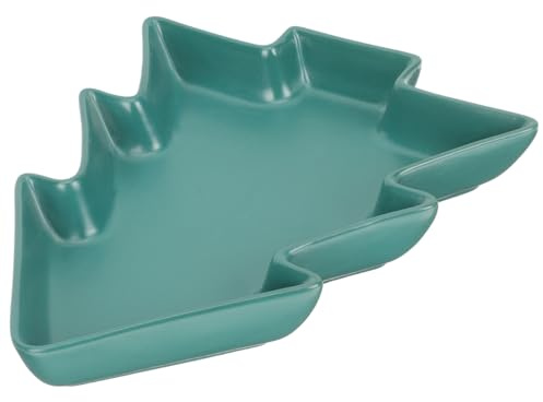 DOITOOL Assiette Présentation Noël Sapin Vert Foncé Mat Céramique Plateau Snack Desserte pour Fruits Secs Bonbons et Noix Vaisselle Festive pour Maison Bureau et Fête