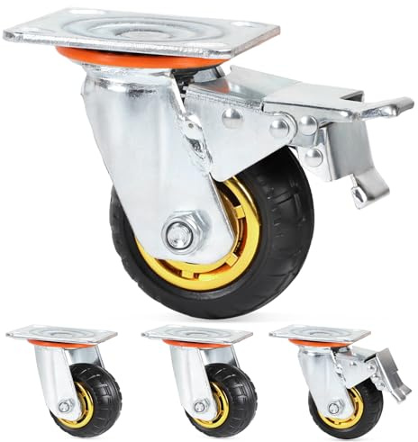 SWAWIS 4 Stück 100mm Schwerlastrollen bis 220 KG pro Rollen Schwerlast | Transportrollen Stoßdämpfung mit für Möbeltransporte und Industrietransporte(2 Lenkrollen + 2 Bremsrollen)