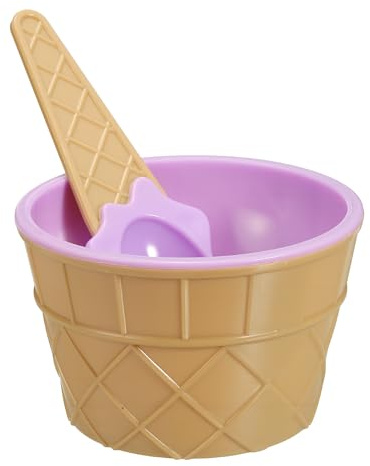 sourcing map 6 Pack Ice Cream Cups with Spoons, Reusable Plastic Ice Cream Bowls Candy Color Frozen Yogurt Dessert Bowl for Birthday Decorations Summer Holiday Supplies, Purple