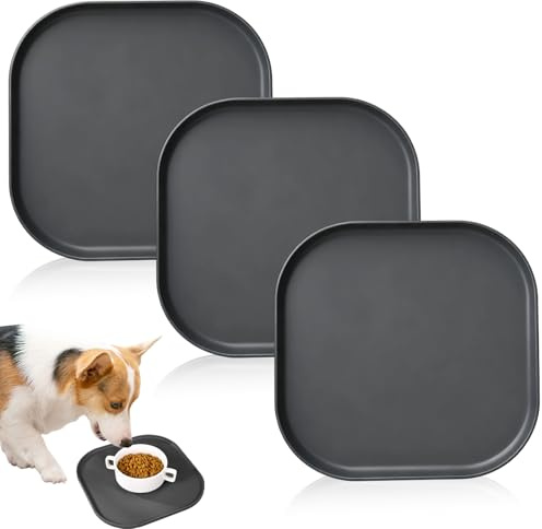 3-Teiliges Set Futtermatte Katzen Hund, Napfunterlage rutschfeste Hundenapf Katzenfutter Silikon Fressnapf Unterlage Hund Katzen Matte (Dunkelgrau, 27cm X 27cm)