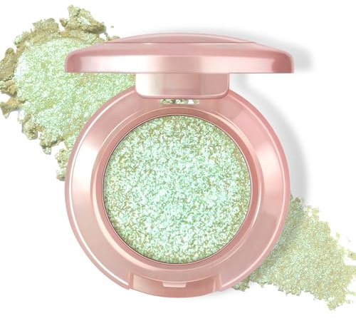 BelleFlair Holographisch Glitzer Lidschatten, Multichrome Chamäleon Metallic Shimmer Eyeshadow, Lidschatten Glitzer Creme, Bouncy Textur, Irrisierender Highlighter für Augen Make-Up(Grün)
