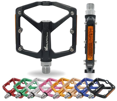IMPALAPRO Pedales Bicicleta Aluminio CNC con Reflectantes Ultraligeros 298 g – Pedales Plataforma Media 100×95 mm con 12 Pins INOX Extraíbles Antideslizantes (Negro)