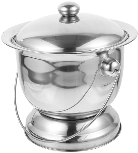 Artibetter Pot de Chambre Inox avec Couvercle et Poignée, Bassin de Lit Stable et Compact pour Personnes Âgées et Garçon et Filles, Urinoir Domestique Réutilisable, Pot de Nuit Facile