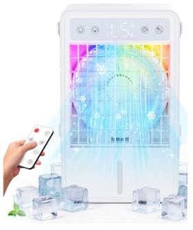 Mobiles Klimagerät - Klimaanlage Mobil Klein Luftkühler mit 1500ML Wasserkühlung, USB Mit Funkfernbedienung, 3 Betriebsmodi & 5 Geschwindigkeitsstufen, 2-10H Timer & RGB-Licht, Ideal für Kleine Räume
