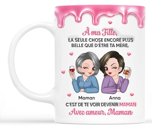 Cadeau Plus Mug Personnalisé Prénom - Maman Et Fille-Te Voir Devenir Maman - Cadeau Fete Des Mères, mug fete des meres, Tasse maman personnalisé, cadeau à ma fille (Modèle #1)