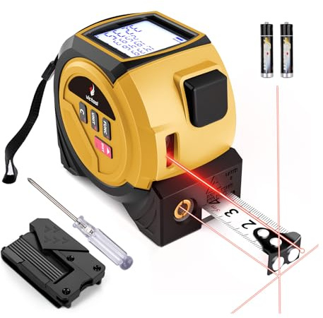 Misuratore di distanza laser 3 in 1 da 40 m con metro a nastro da 5 m e marcatore laser a croce, misuratore di distanza digitale, display LCD, 20 set di dati, per misurazioni di area/volume/pitagora