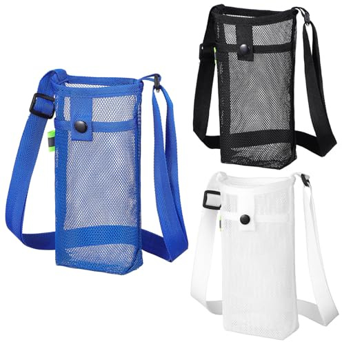 ULTECHNOVO Set da 3 Borsa Porta Bottiglia d Acqua in Rete con Tracolla Regolabile, Design Leggero e Resistente, per Viaggio e Uso Quotidiano