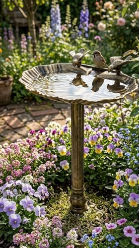 Bambelaa! Vogeltränke mit Standfuß Winterfest Vogelbad Stehend Groß Garten Terrasse Balkon Wassertränke für Vögel Zubehör Futterschale Rund Vogelbecken für Wildvögel aus Kunststoff ca. 39 x 34 x 66 cm