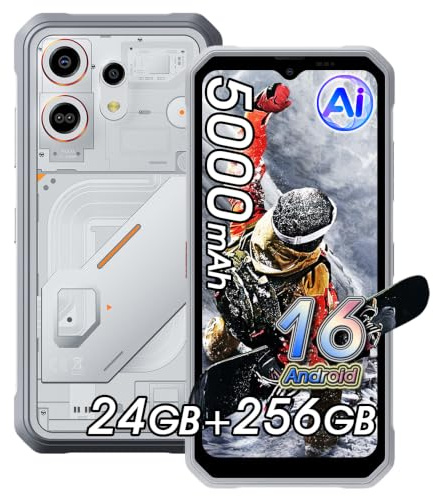 OSCALMARINE 3 Téléphone Portable Incassable Android 16, 24GB+256GB/2TB, 5000mAh Téléphone Débloqué,16MP Caméra AI, 6.56 HD+ 90Hz Smartphone Incassable Etanche, Dual SIM,4G,GPS,NFC,OTG,Gemini AI,Blanc