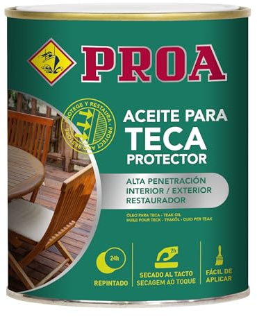 Aceite para Teca. PROA. Protección y nutrición para la madera. Renueva tus muebles de jardín.. Transparente. 750 ML.
