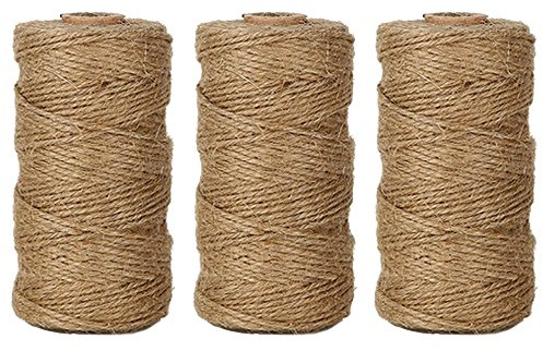 Edgeam Natürliches Jute-Seil, 100 m, dekorative Kordel zum Aufhängen, Grußkarten, Geschenke, DIY, Handwerk, Gartenarbeit, 3 Stück