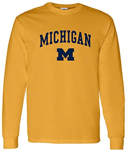 NCAA Offiziell Lizenziertes College – University Team Color Arch Logo Langarm, Michigan Wolverines Gold, XL