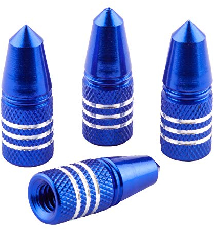 Bike Bits Presta Valve Caps - Aluminum, 4 Pack (Blue, Rocket)