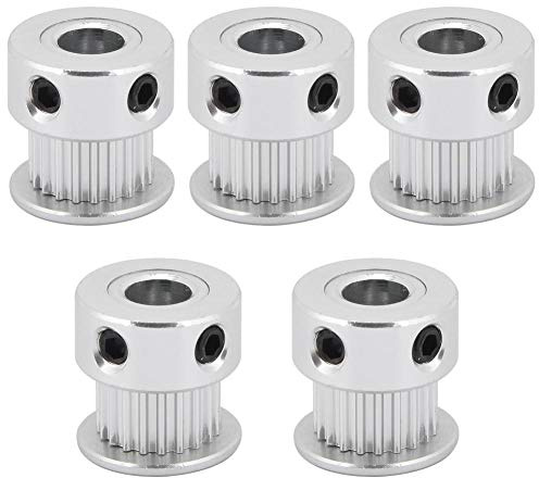 Richer-R 5X Zahnriemenscheibe, Aluminium 6.35mm Bohrung 5pcs 20 Zähne Zahnriemen Riemenscheiben Zahnriemenrad Set,Große Ersatzteile für 3D Drucker Silberig