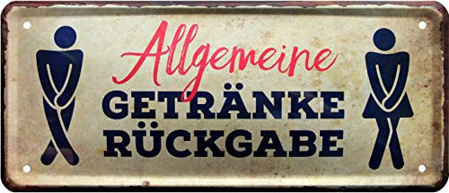 WOGEKA ART Retro Blechschild - Allgemeine Getränke Rückgabe WC Toilette Klo - witziger Spruch Geschenk-Idee Geburtstag Weihnachten Dekoration 28x12 cm Vintage-Design Metall 1510