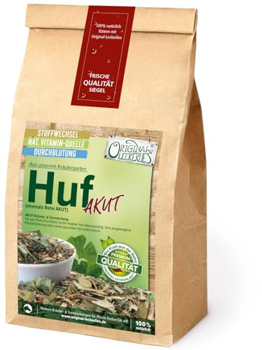 ORIGINAL LECKERLIES Huf AKUT Kräutermix (ehemals Rehe AKUT), 500g Pferdekräuter, Kräuter für Pferde, Pferdefutter, Futterergänzung, Naturprodukt für Pferde