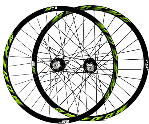 LHHL Fahrrad Vorder- Und Hinterräder 26/27,5/29 CNC Doppelwandige Alufelge MTB Fahrradradsatz 32H Scheibenbremse QR 8-10 Geschwindigkeit Kassettenhubs Kugellager (Color : Green, Size : 29in)
