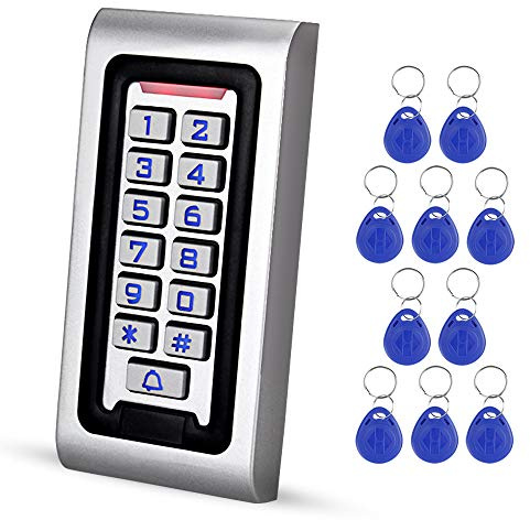 Gaocinys Tastiera impermeabile RFID in lega di zinco del controllo accessi +10pcs 125KHz Keytags blu, tastiera retroilluminata
