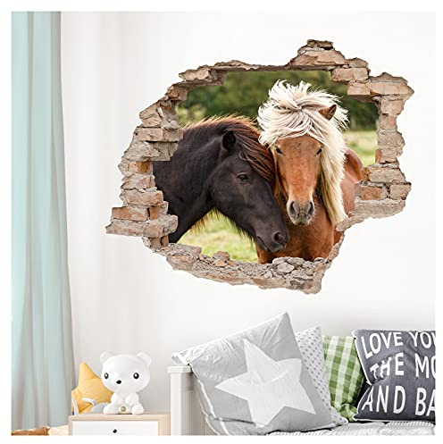 Little Deco Wandtattoo 3D Effekt Loch in der Wand mit Pferden DL632 67 x 56 cm (BxH)