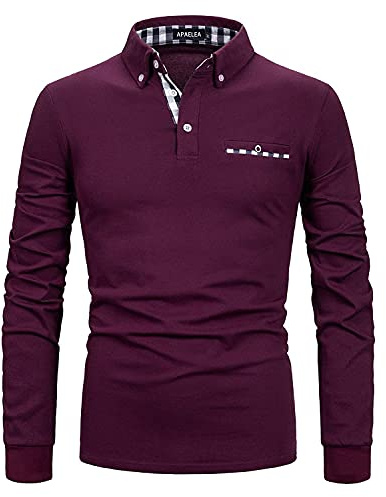 APAELEA Poloshirt Herren Langarm Baumwolle Golf T-Shirt Casual Tops