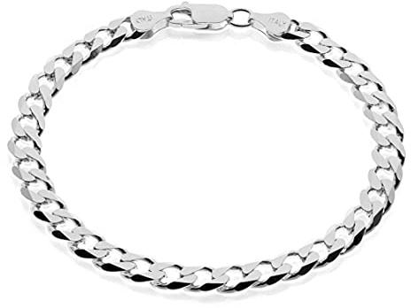 AKA Gioielli® - Pulsera 7mm Hombre Mujer Plata De Ley Esterlina 925 - Cadena de Eslabones Cubana - largo 21 cm
