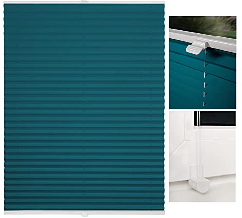 metablo Plissee ohne Bohren Klemmfix Faltrollo Jalousie Plisseerollo Sichtschutz und Sonnenschutz Blickdicht lichtdurchlässig Rollo für Fenster & Tür Petrol 95x130 cm