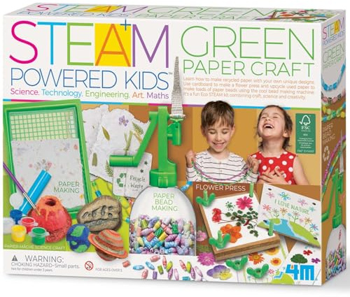 4M Grönt pappershantverk | Ångdrivna barn | återvinningspapper hantverkskit | Eco STEAM Kit - hantverk, vetenskap och aktivitet | 5+