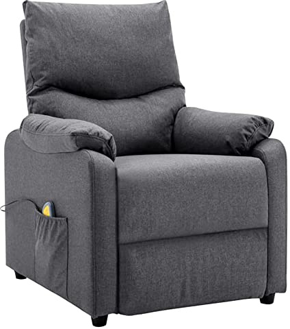 KOIECETA Massagesessel Elektrisch Verstellbar mit Wärmefunktion Fernsehsessel Relaxsessel Ruhesessel TV Sessel Liegesessel Polstersessel Dunkelgrau Stoff, 71 x 92 x 96,5 cm