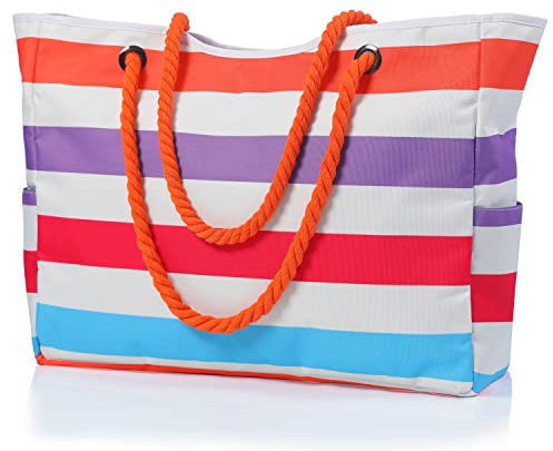 MULTIONS Strandtasche, wasserdichte Strandtaschen für Frauen mit Reißverschluss Sommer Strand Tote Taschen Reisetasche für Frauen Overnight Umhängetasche für Pool Strand Farbverlauf Orange, XL