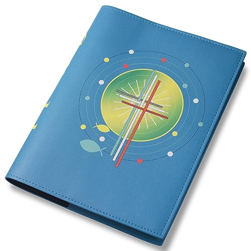 LParkin Gotteslob Étui de protection en cuir synthétique avec croix pour livre de chant pour communion Bleu 15 x 22 cm