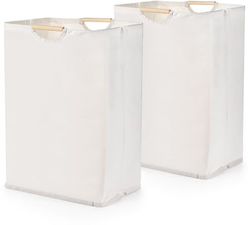 Coloch 2 Pack 60L Large Laundry Basket with Handle Collapsible Clothes Hamper Waterproof Laundry Bins Freestanding Storage Basket for Clothes, Blanket, Toy, Bathroom, Living Room, Beige