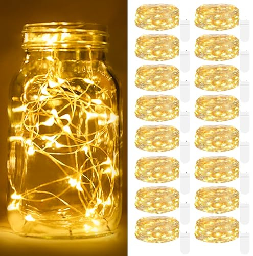 16 Stück LED Mini Lichterkette mit Batterie, 2M 20 LED Led Lichterkette mit Batteriebetrieben, DIY Lichterketten Klein Wasserdicht für Weihnachtsdeko (Warmweiß)