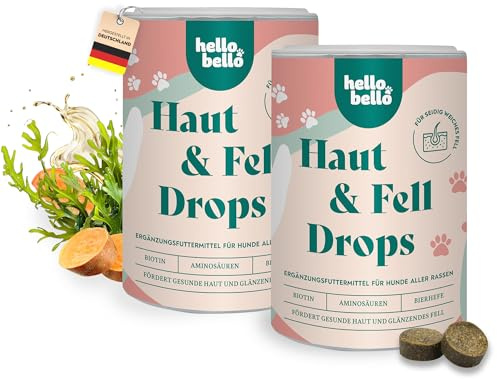 HELLOBELLO Kaltgepresste Fellpflege Hund Drops 2x350g Omega 3 & B-Vitamine | Bei Juckreiz, Hautproblemen & Fellwechsel - für glänzendes Fell