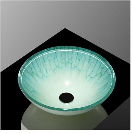 Badezimmer-Waschbecken, 17 Zoll Rundes Künstlerisches Waschbecken, Mintgrünes Transparentes Glas-Waschbecken, Badezimmerwaschbecken Zur Installation Auf Der Arbeitsplatte,A